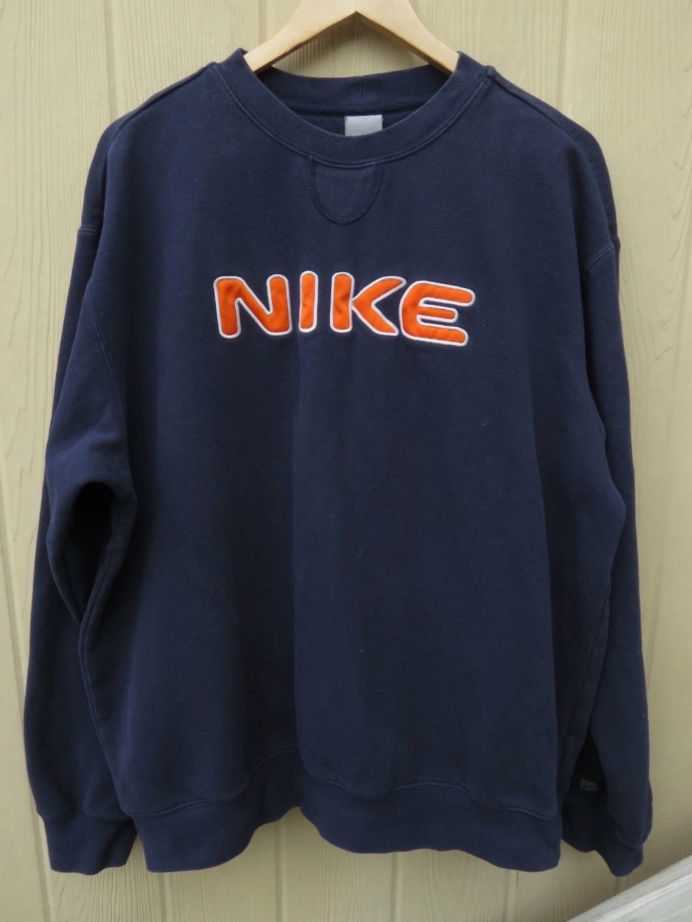 Vtg Nike Sweatshirt Mens Large Y2K Navy Blue Orange Embroidered Logo Crewneck